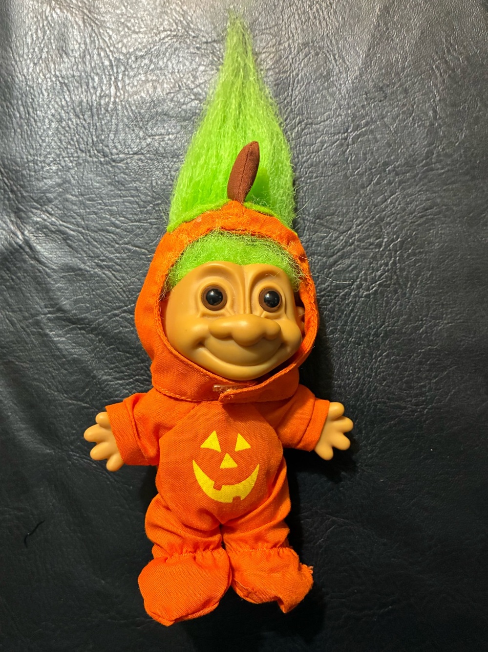 Russ Vintage Halloween Troll Doll Green Hair Orange Pumpkin Costume